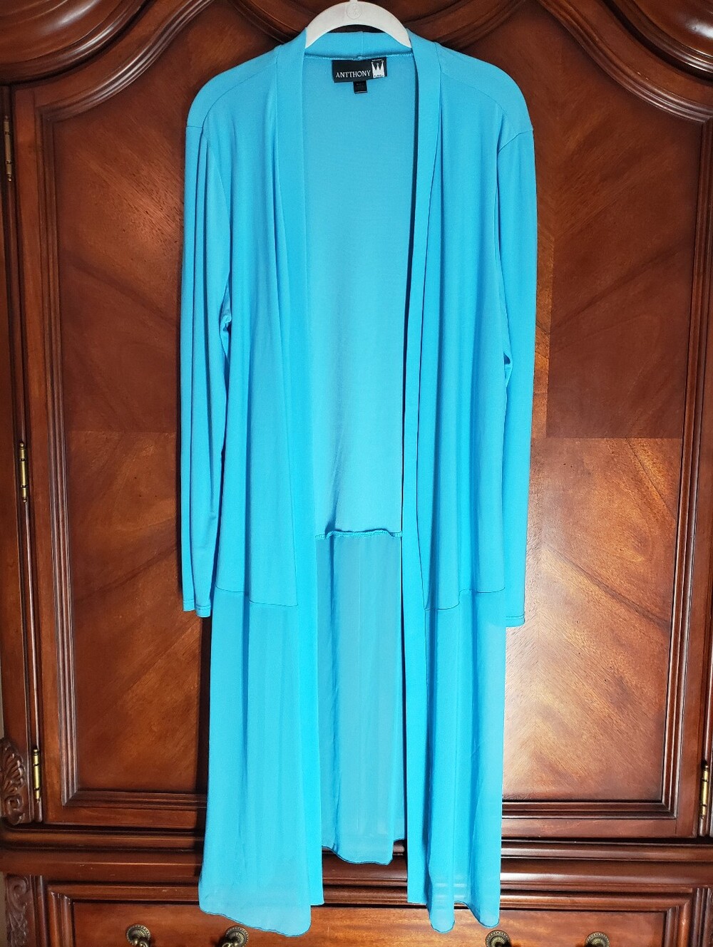 Antthony Turquoise Blue Open-Front Long Cardigan w/Sheer Bottom